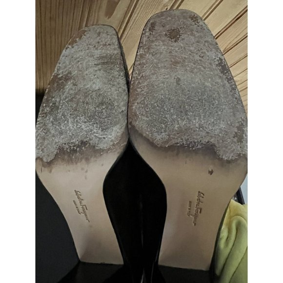 Salvatore Ferragamo Made in Italy Black Quilted Toe Block Heel Pump Size 9.5AAA - Picture 14 of 16